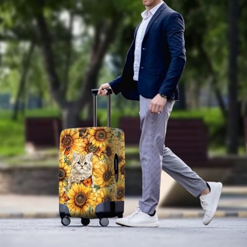 Luggage Cover Sunflower Cat Suitcase Cover Travel S Size Washable Suitcase Protector Baggage Suitcase Baggage Protective Cover Unique Design Allows You To Install and Remove Easily3