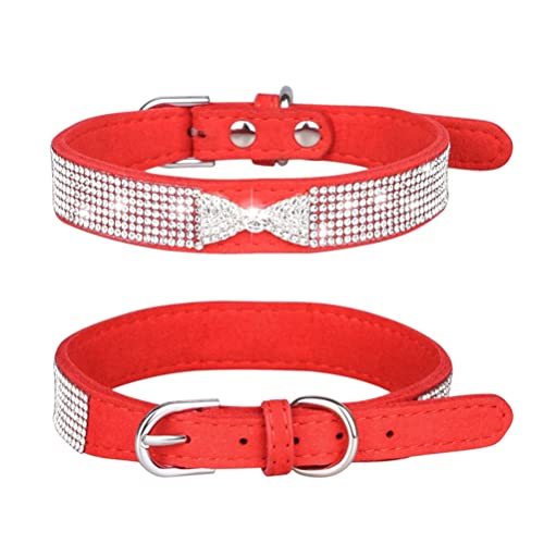 Small Dog Collar Puppy Cat Collars Diamond Bling Girl Rhinestone Cute Bowtie Female Boy Little Pet kitten Collar Fashion Hot Red M - Image 2