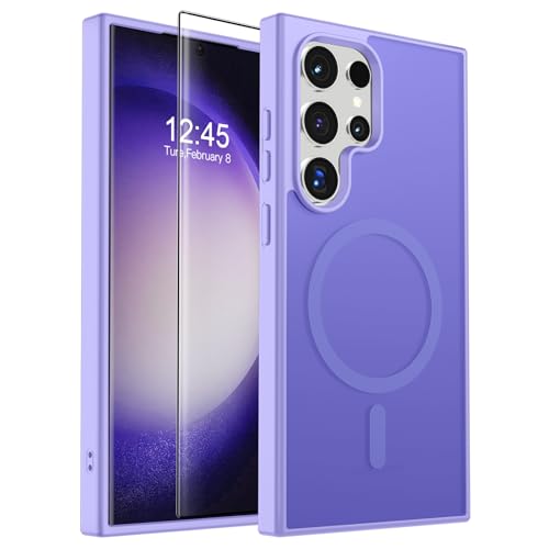 Image of SUPFINE Magnetic for Samsung Galaxy S23 Ultra Case with Screen Protector, (Built-in Magnets) (Military Grade Drop Protection) Slim Translucent Shockproof Phone Case,Purple