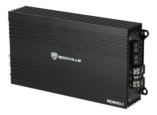 Image of Rockville RD600.1 2400W Peak / 600W RMS Mono 1-Ohm Car Amplifier, Class-D, Metal Bass Remote w /Clip Indicator, Low Pass & Subsonic Filters, Compact & High-Efficiency, Ideal for Subwoofers