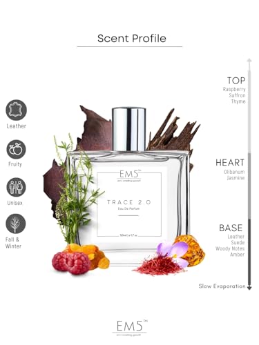 Image of EM5 Trace 2.0 Unisex Day & Night EDP Perfume Spray for Men and Women | Leather Animalic Warm Spicy | Strong or Long Lasting Fragrance | Luxury Gift for Him /Her