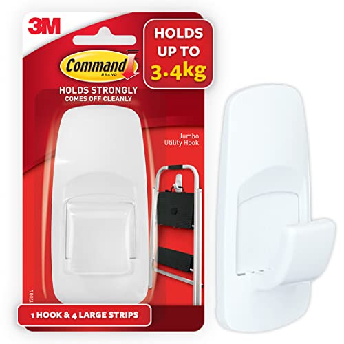 3M Command, Jumbo Utilty Wall Hooks, Up To 3.4kg, Holds Strongly, Heavy Duty, Reusable, Adhesive Hooks For Wall, Multi-surface, Damage Free Hooks For Rs. 100 @ 50 %