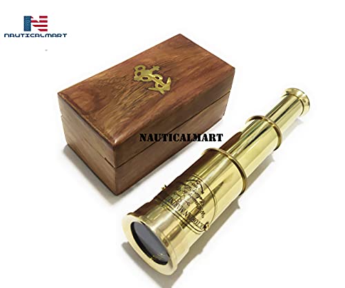 6" Handheld Brass Telescope With Wooden Box - Pirate Navigation (Victorian Marine Telescope - Brass) #TOP5