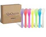 QsQueen 100 PCS Cosmetic Spatulas, 7 Colors – Reusable Hygienic Makeup Scoop for Face Masks, Creams & Skincare, Flexible PP Tool for Mixing, Sampling, DIY, Salon & Travel 4.88'' x 1.06'