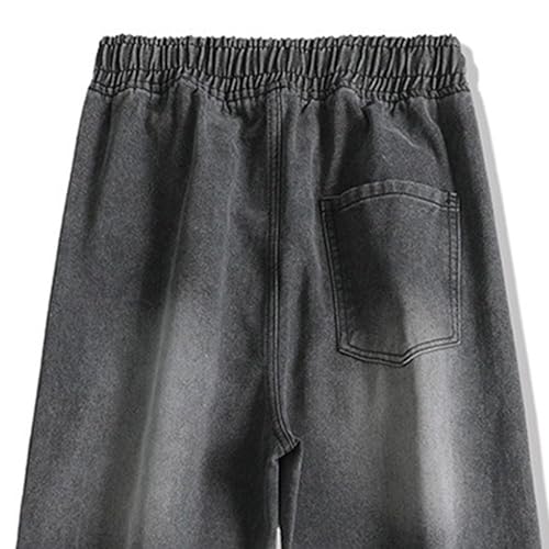 Wide Leg Jeans Men Elastic Waist Baggy Jeans Casual Drawstring Denim Pants Trousers2