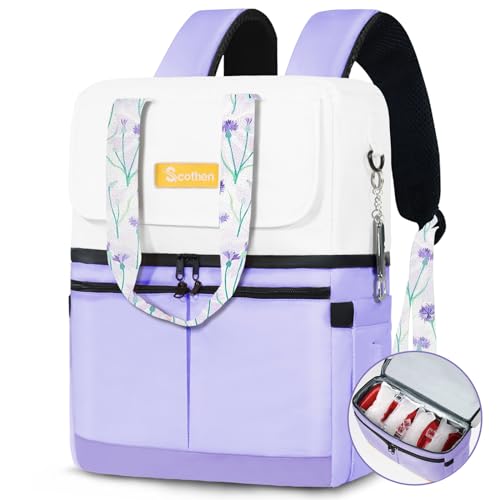 Image of Scothen Backpack Cooler with Double Decker & 12 Ice Packs- Keeps 36 Cans Cold for Up to 24 Hours- Waterproof & Leak Proof Insulated Cooler Backpack- Stylish Cooler Bookbag for Women Travel Work Beach