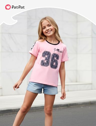 Image of PATPAT Girls Crewneck Short Sleeve Graphic Tees Animal Print Shirts Cute Summer Outfits 5-12 Years