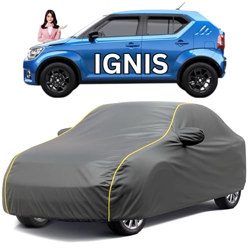 Image of Avecrew 100% Waterproof Car Cover for Maruti Suzuki Ignis All Model Mirror & Antenna Pocket Triple Stitched, Dustproof Full Body Protection (Heat & UV Resistant,Grey)