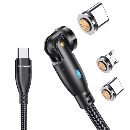 VAFOTON 9Pin Cable USB C Magnético 2M 60W Cable Magnético Carga Rápida, 3A Cargador Magnético Rotación de 360° y 180° Cargador Imante, para Micro USB/Tipo C
