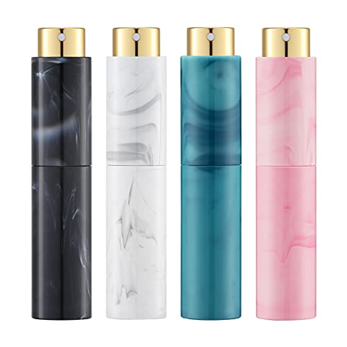 Image of 10ML Perfume Atomizer Travel (4 PCS), Refillable Cologne Containers, Dispenser Spray Empty Bottle for Mini Sprayer Size (Black&Pink&White&Blue, Marble)