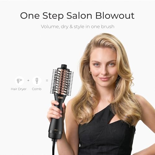 Image of TYMO Hair Dryer Brush Blow Dryer Brush in One, 4 in 1 Ionic Hairdryer and Styler Volumizer with Oval Titanium Barrel, Hot Air Straightener for Smooth Frizz-Free Blowout, Gold, 2 Inch