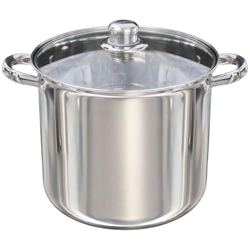 Buckingham Deep Induction Stock Pot with Glass Lid Premium Stainless Steel Multipurpose Cooking Pot for Soups Pasta Stews (9 Litre)