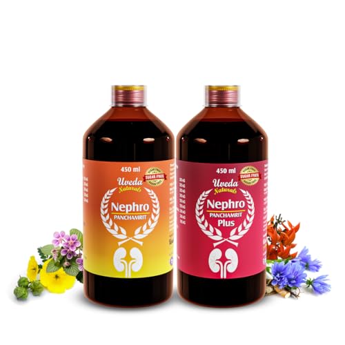 Nephro Panchamrit & Nephro Panchamrit Plus Sugar Free | Uveda Naturals | Ayurvedic Dual-Action Kidney Support Supplement with Himalayan Herbs | Natural Detox, Healthy Creatinine & Urea Levels | Pure Herbal Liquid Extract, 100% Natural | 450ml each (15 Days Combo(1 bottle each))