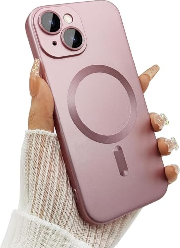 Image of DIZORO Magnetic Case for iPhone 14 Plus Cover [Compatible with MagSafe][Built-in Camera Lens Protector] Slim Soft Silicone Bumper Shockproof Metallic Luster Back Cover Phone Cases (Pink)
