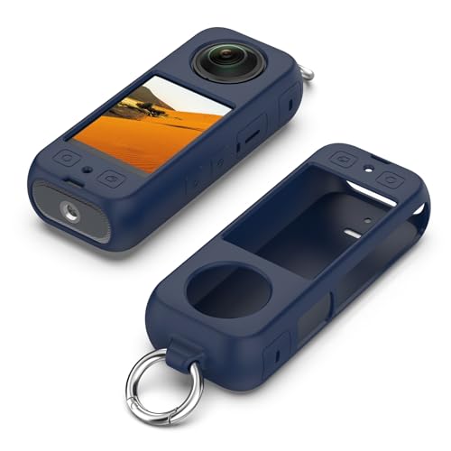 Image of Wisely Cover with Ring Holder for Insta 360 X3 Soft Case Anti-Scratch TPU Skin Camera Cover for Insta 360 X3 Anti-Slip Snug-fit Housing - Navyblue (Not Include Insta360 X3)