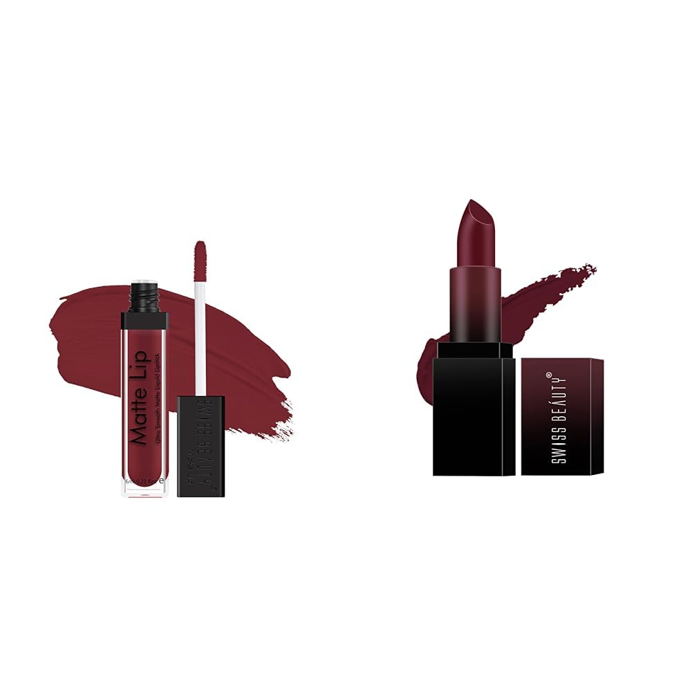 SWISS BEAUTY Ultra Smooth Matte Lip Liquid Lipstick Shade- Wine Red, 6ml Hd Matte Pigmented Smudge Proof Lipstick | Creamy Matte Long Stay Lipstick | Murphy Brown, 3.4g SWISS BEAUTY Ultra Smooth Matte Lip Liquid Lipstick Shade- Wine Red, 6ml Hd Matte Pigmented Smudge Proof Lipstick | Creamy Matte Long Stay Lipstick | Murphy Brown, 3.4g
