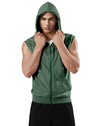 Image of Ohoo Mens Slim Fit Sleeveless Lightweight Zip Up Hooded Sweatshirt Vest Hoodie