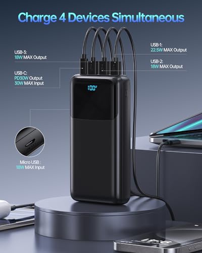 Image of Portable Charger Power Bank 50000mAh, PD 30W and QC 4.0 Fast Charging | 4 Outputs & 2 lnputs, Digital Display,Lightweight, Phone Charger for iPhone 17 /16 /15 /14 /13, Samsung, Android
