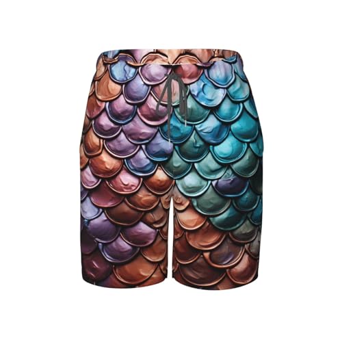 Boys Beach Board Shorts Swim Trunks Summer Kids Youth 3D Swimming, Mermaid Scales Fish Scale Art