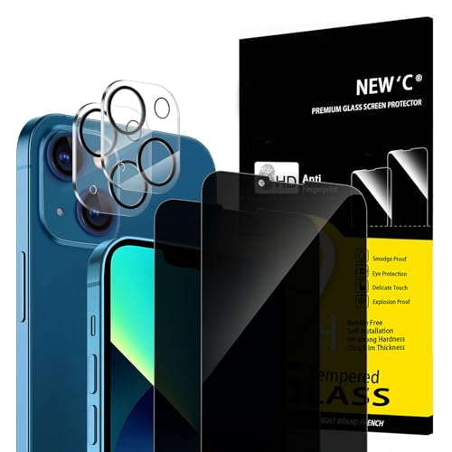 NEW'C 2 x Sichtschutz für iPhone 13 für Panzerglas (6,1 Zoll) und 2x Kamera Panzer Schutz Glas Kameraschutz -28 Grad ver...