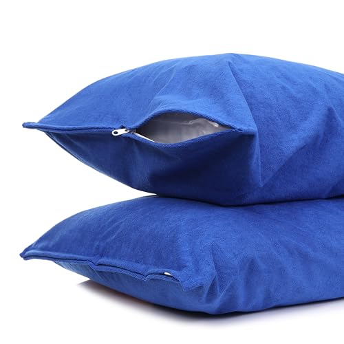 Image of Waterproof Terry Cotton Pillow Protector Cover with Zippered Closure | 18X28 Inch Standard Size Pillow Cover, Set of 2 | Dustproof Bedding Pillowcase for Protection (Royal Blue)