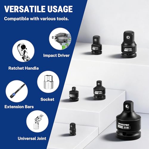 Image of WORKPRO 6-PC Impact Socket Adapter Set with Case, CR-MO Steel | 1 /4 inch,3 /8 inch,1 /2 inch,3 /4 inch Drive, Impact Wrench Conversion Kit, Automotive & Mechanical Repair, Impact Grade