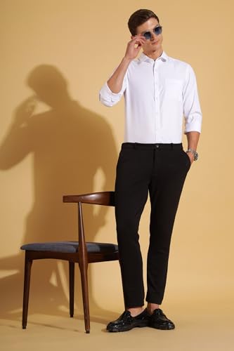 Image of Fyltr Men's Regular Fit Shirt - Dobby Self Design| Full Sleeve | Functional Patch Pocket | White Formal Shirts for Men