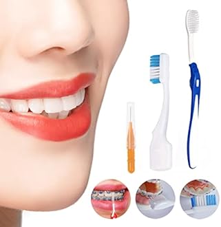 Braces Cleaning Kit for Teeth, Portable Orthodontic Toothbrush Kit Oral Care Dental Travel Kit - Interdental Brush Dental Wax Dental Floss Toothbrush Box (Orange)