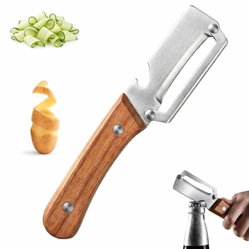 Zero Snag Multifunctional Peeler, 2-in-1 Kitchen Tool with Stainless Steel Blade & Bottle Opener, Ergonomic Wooden?Handle for Fr