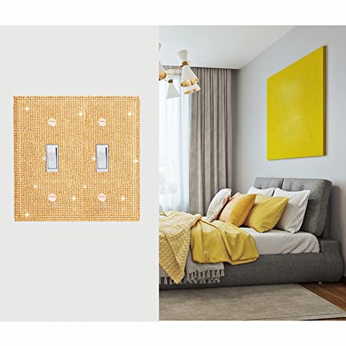 Image of Shiny Golden Rhinestones Wall Plate Cover Double Toggle Toggle Light Switch Cover Rhinestones Decorative Outlet Covers Wall Plate 2 Gang Decorative