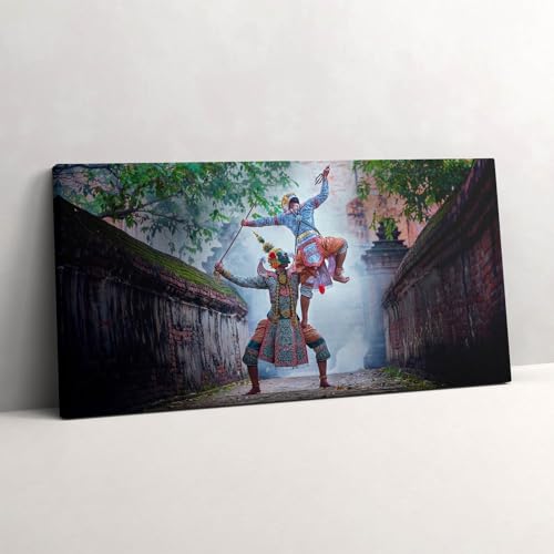 Tableau Thaïlande Danse avec Masques Image sur Toile 120x60cm Déco Murale