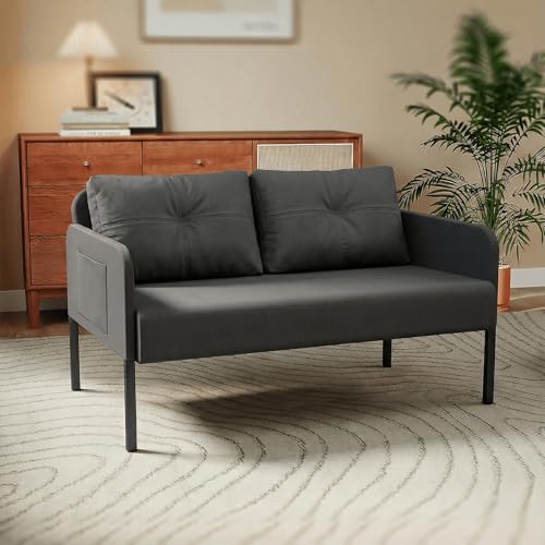 Fabulcozy Canapé 2 Places 120 cm Design Minimaliste, Petit Canape 2 Places Dossier Haut et Tissu Respirant Confortable, Idéal pour Salon(Gray)