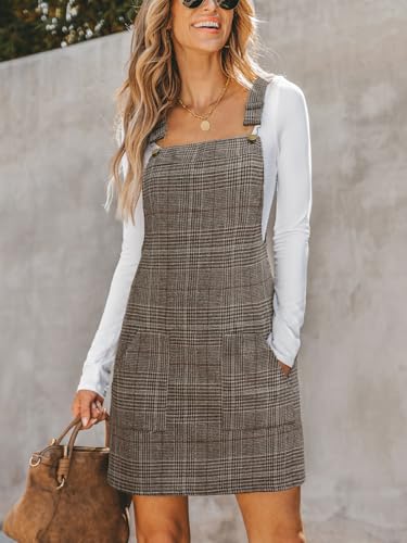 Image of CUPSHE Women Corduroy Fall Dresses Front Bib Pocket Square Neck Wide Strap Casual Overall Mini Dress