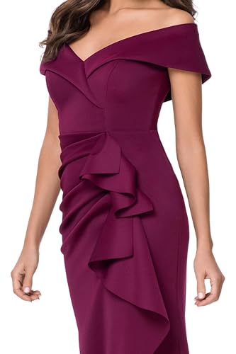 Image of Xscape Women's Long Off-the-Shoulder Sweetheart Neckline Formal Evening Gown with Ruching and Draped Ruffle Detail