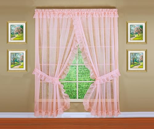 Today's Curtain, Emelia Priscilla Sheer Pair 96" W x 84" L, Rose, 5-Piece-Set