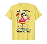 Pink Flamingo Drinking Cocktails Summer Vacation Beach Funny T-Shirt