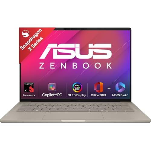 Image of ASUS Zenbook A14 OLED (2025),Qualcomm Snapdragon X, 16GB,512GB, 14 inch(35.6 cm), 32hrs Battery Life*, Windows 11,MSO 2024,M365 Basic-1yr, Metal Body,UX3407QA-QD258WS, 0.9kg Light-Weight, Copilot+ AI PC