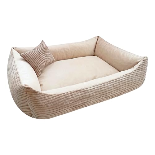 4L Textil Molly Kuscheliges Cord Hundebett Beige mit Bezug Hundekorb mittelgroße Hunde Hundekissen beige Hundekörbchen Hundesofa (Ersatzbezug(80x60 cm, Beige)