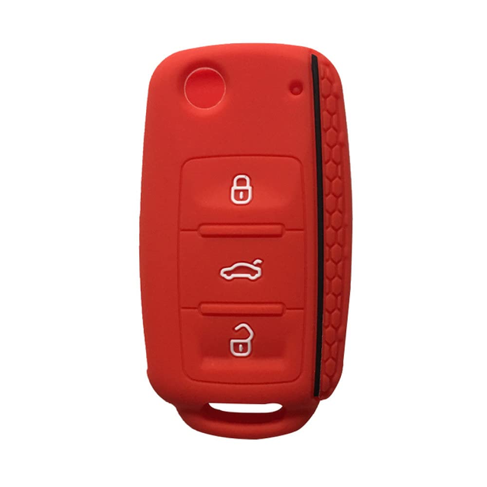WSWJDW Silicone Car Key Case Cover Keychain Ring Key Bag, Fit For VW Golf 4 5 6 7 Bora Jetta POLO MK4 MK6 Bora Passat B5 B6 Superb Tiguan Beetle,red