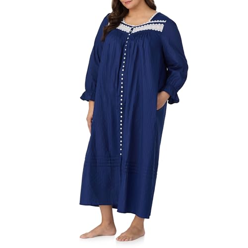 Image of Eileen West Sleepwear & Loungewear for Women - Dobby Stripe Collection - 100% Cotton Longsleeve Full-Length Robe Nightgown