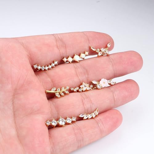 Azonee 16G Cartilage Earring Set, 8 Pcs Stainless Steel Opal CZ Stud Earrings, Flat Back Conch Helix Jewelry for Women