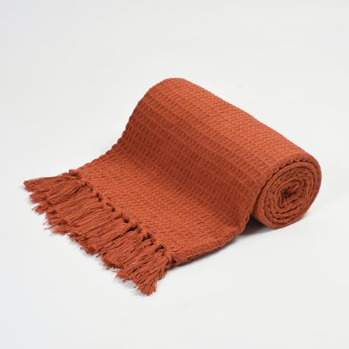 Image of Handloom Cotton Throw for Sofa & Bed | Soft Lightweight Boho Blanket | Decorative All-Season 100% Cotton Sofa Throw - 50x60 inch (Cherry)