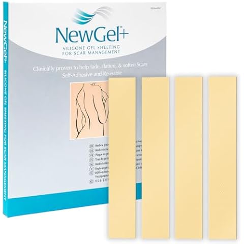 Advanced Silicone Scar Treatment Sheets for OLD, NEW Scars, Surgery, Keloids, C-Section, Burns, by NewGel Plus by MyNewGel, 1" x 6" Sheet (4 Count) - BEIGE