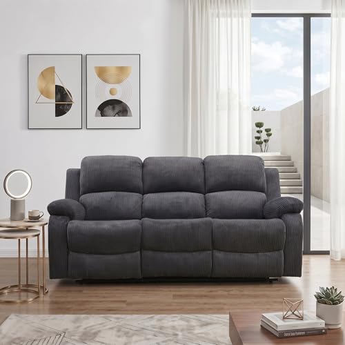 Image of Corduroy Power Recliner Sofa Set, Corduroy Recliner Couch Sets with Multi Angle Reclining, 3 Piece Sectional Sofa with USB Charging Port for Home Theater, Living Room, Office, Dark Gray