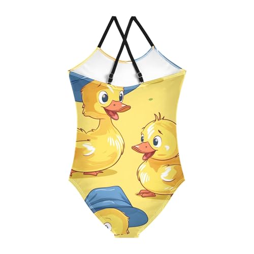Bolaz Girls Swimsuits One-Piece Bathing Suits Multicolor Kids Sport Summer Beach Swimwear for 3-10 Years Old-Cute Ducks with Hats Cartoons2