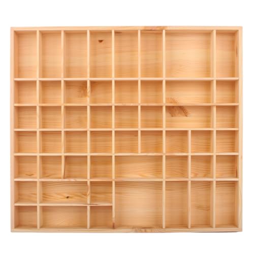 SEVICO Großer Setzkasten aus Holz für Sammelgegenstände Sammelbox Wandregal Holzregal mit 51 Fächer 52 x 46 x 5 cm Beige | Perfekt für Decoupage Lagerung Dekoration