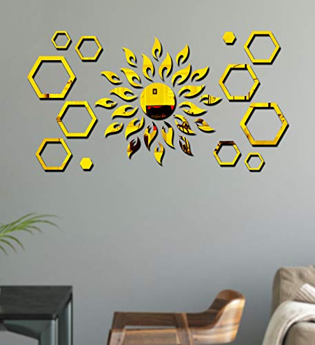 Image of Bikri Kendra - Mirror Sticker for Wall, Acrylic Sticker, Decorative Mirror Sticker for Wall, Acrylic Stickers, Wall Stickers for Hall Room, Bedroom. (Goldsunhexaring)