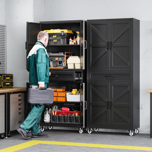 Image of Letaya Metal Garage Storage Cabinets with Wheels,Black Rolling Tool Cabinet