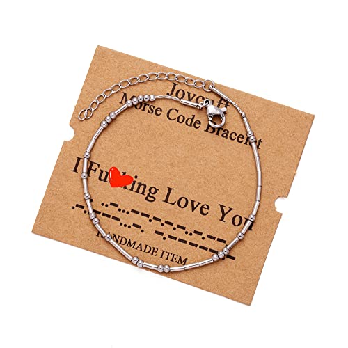 Image of JoycuFF Inspirational Morse Code Bracelets for Women Silver Beads Jewelry Encouragement Mantra Gifts for Her