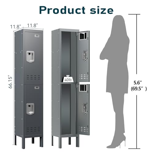 Image of BUTISOW Metal Lockers - 66 inch Height Steel Lockers for Employees with 2 Door Storage Locker with Card Slot for Employees Gym School Home Office Garage - Assembly Required
